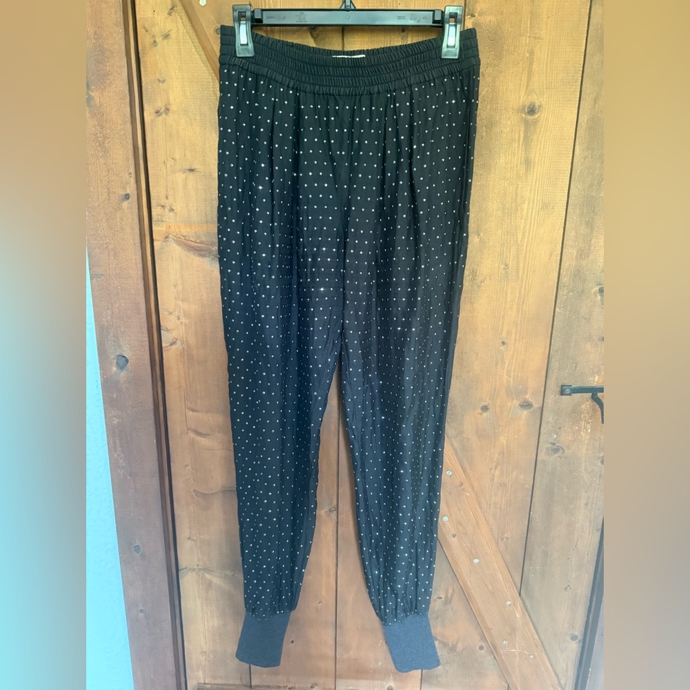 Stella McCartney Black Sequin Textured Thin Trousers with Elastic Waist -Italy